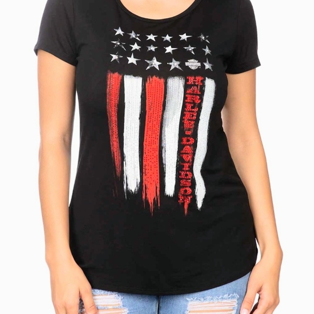 Harley-Davidson Women's Embellished Patriotic Short Sleeve T-shirt 1 XL